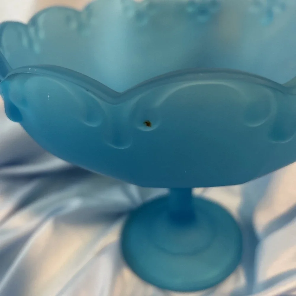 vintage indiana glass satin blue compote Bowl